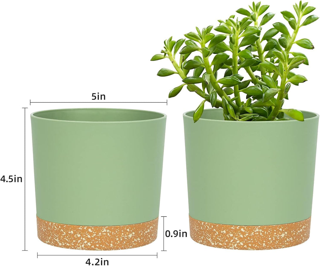 QCQHDU 5 Inch Plant Pot, 2 Pack Planters for Indoor Plants with Drainage Holes & Saucer, Outdoor Flower Pots Home Garden Modern Decor