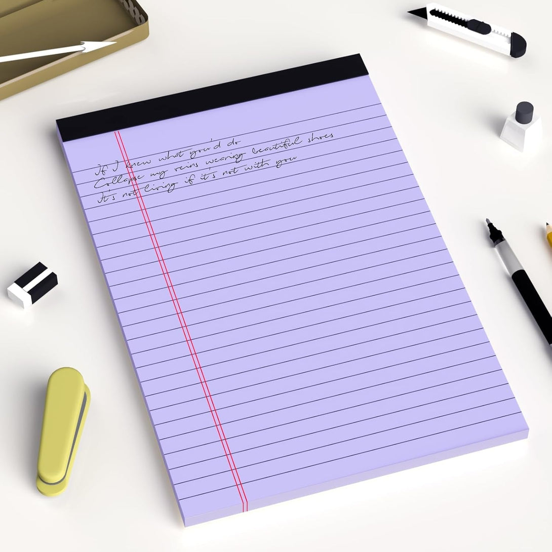 6Pcs Small Legal Pad 5X8 College Ruled Purple Legal Pads Paper Notepads 6 Pack Study Back Writing Pads 5 X 8 Legal Pads Perforated Narrow Ruled Pads of Paper Purple