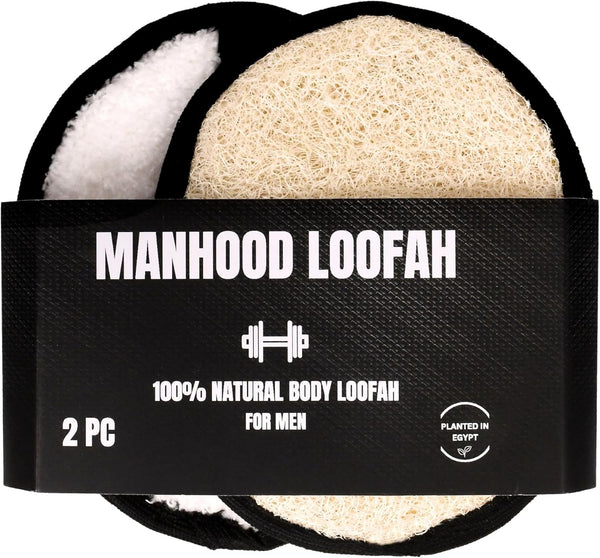 Rugged Natural Shower Loofah for Men - Tough Eco-Friendly Exfoliating Body Scrubbers, Durable & Gentle Terry Towel Cloth Pad for Manly Skin Care - Lufas, Luffa, Loufas Sponges