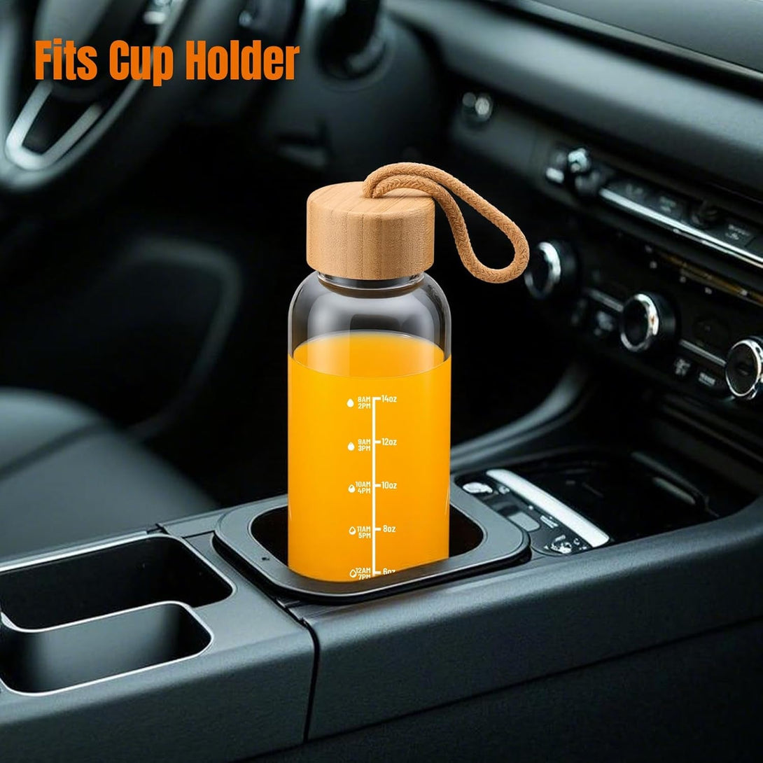 17Oz Glass Water Bottles with Time Marker, Glass Bottles with Lid, Bpa-Free Reusable Bottle for Gym, Office