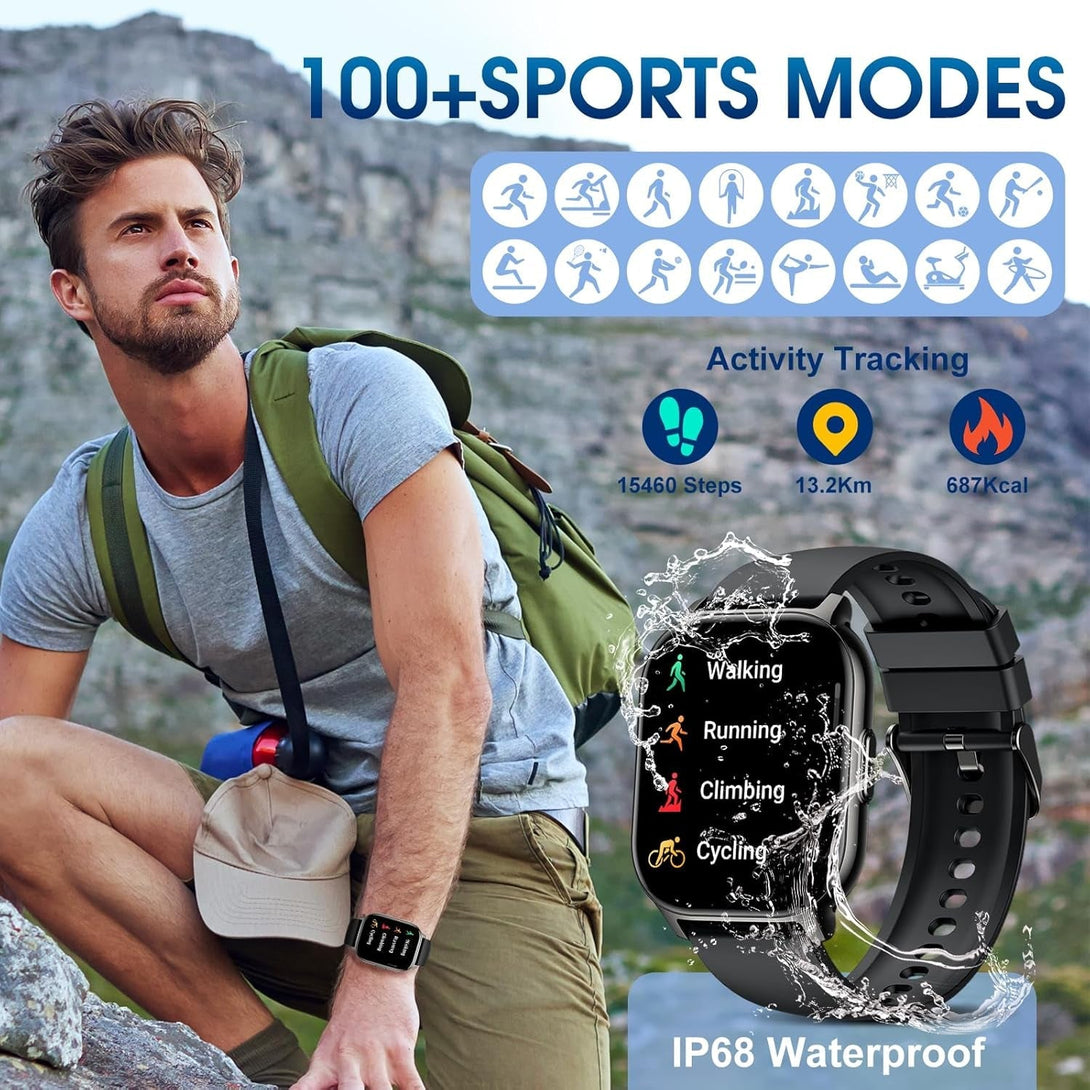 Smart Watch, 2.1" Smart Watches for Men Women(Answer/Make Call),120+ Sport Modes Fitness Tracker with Sleep Heart Rate Monitor, Pedometer, Watches for Men IP68 Waterproof Fitness Watch for Ios Android