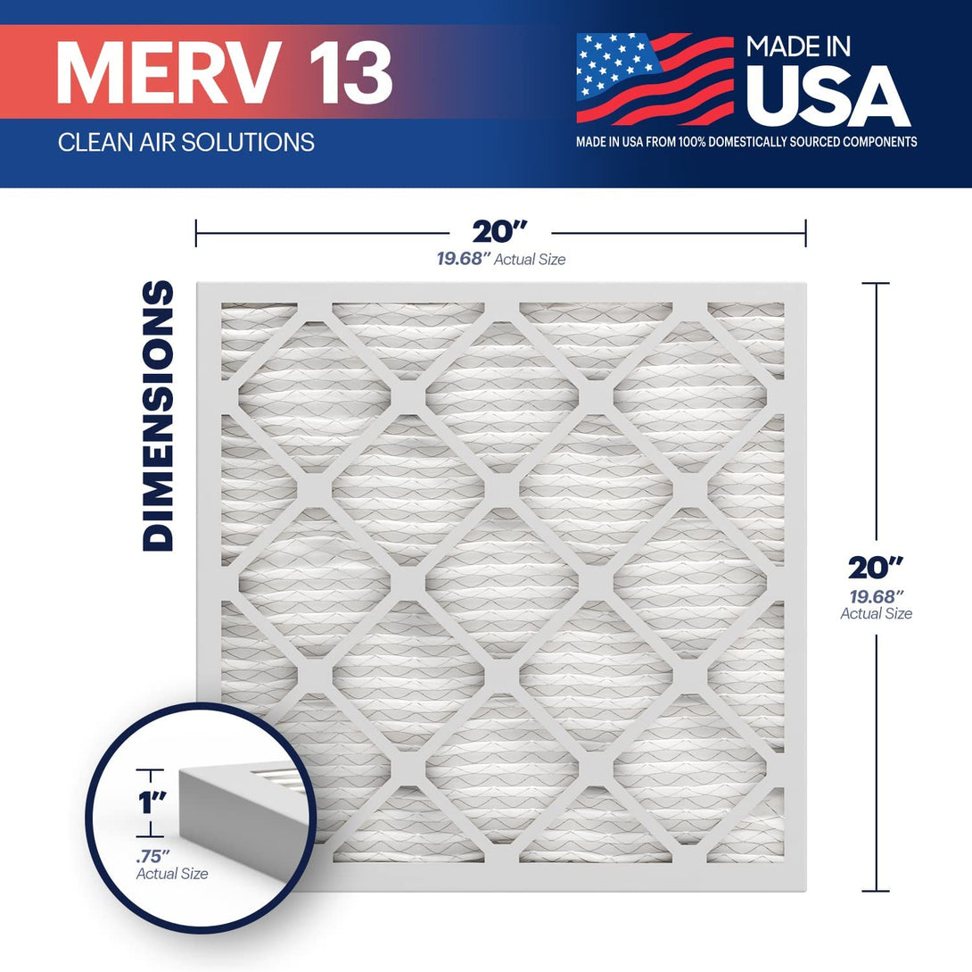 BNX Trufilter 20X20X1 MERV 13 (4-Pack) AC Furnace Air Filter - MADE in USA - Electrostatic Pleated Air Conditioner HVAC AC Furnace Filters - Removes Pollen, Mold, Bacteria, Smoke