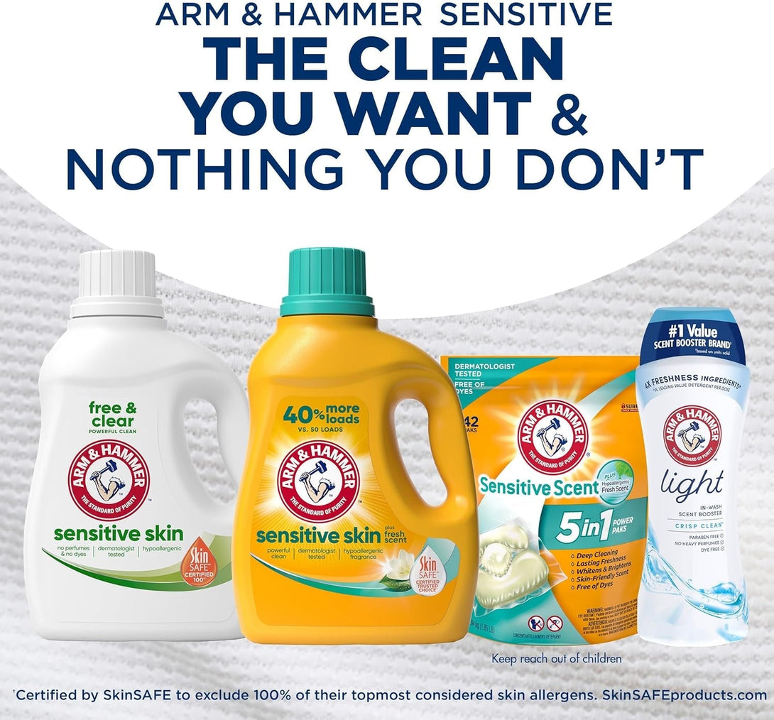 ARM & HAMMER Sensitive Skin Free Clear, 140 Loads Liquid Laundry Detergent, 140 Fl Oz