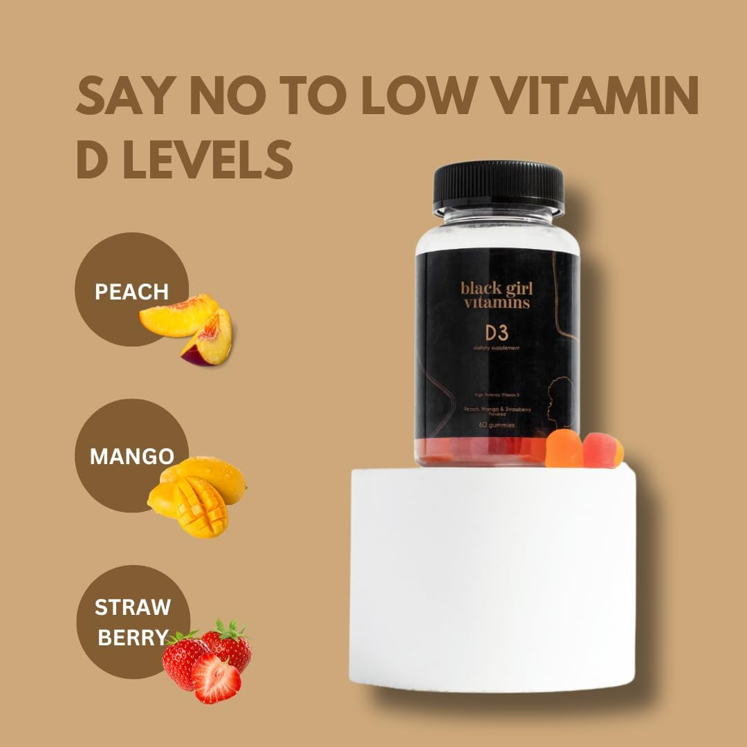 Black Girl Vitamins - Vitamin D3 Gummies, for Immune, Energy, and Bone Support, 2000IU (50Mcg) Vitamin D per Serving, Gluten-Free Vitamin D Gummies (Multi-Flavored), 60Ct