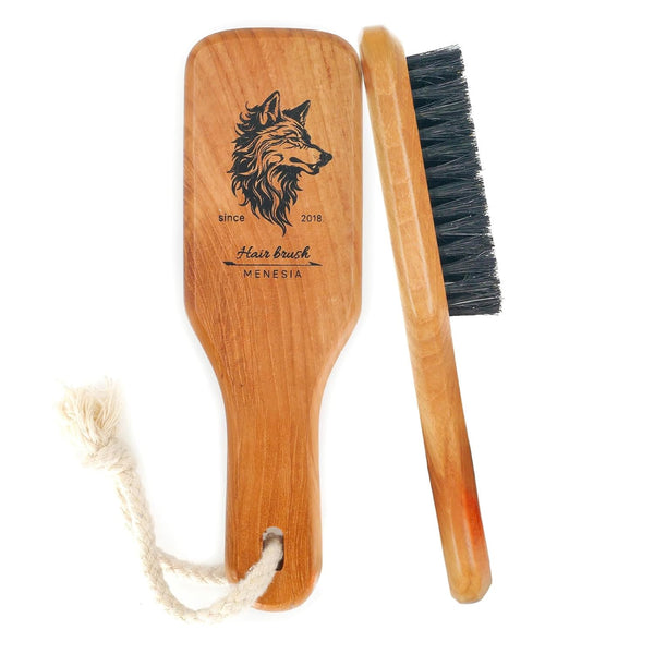 Soft Bristle Brush - Boar Bristle for Men and Women, Slicking Back, Fine and Sleek Hair - Beard Brush (Wolf)