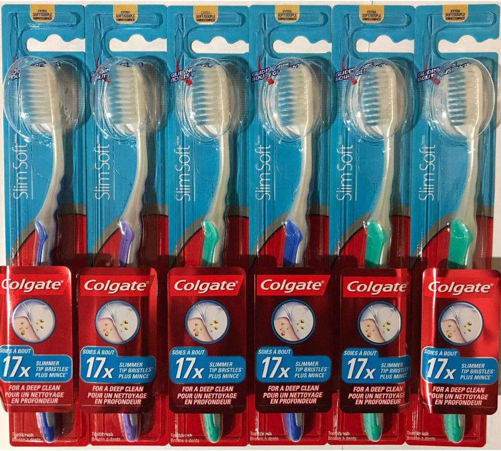 Colgate Slim Soft Gliding Tips Toothbrush, Extra Soft, Compact Head - Pack of 6