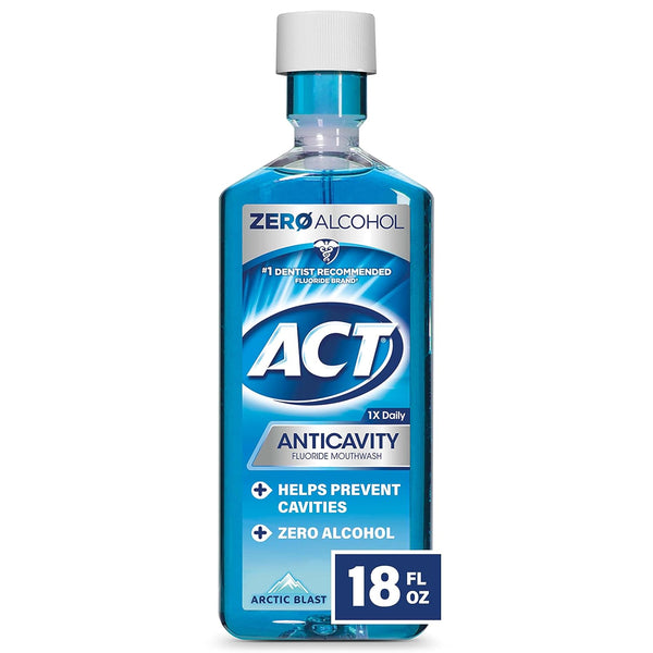 ACT Anticavity Fluoride Mouthwash with Zero Alcohol, Arctic Blast, 18 Fl. Oz.
