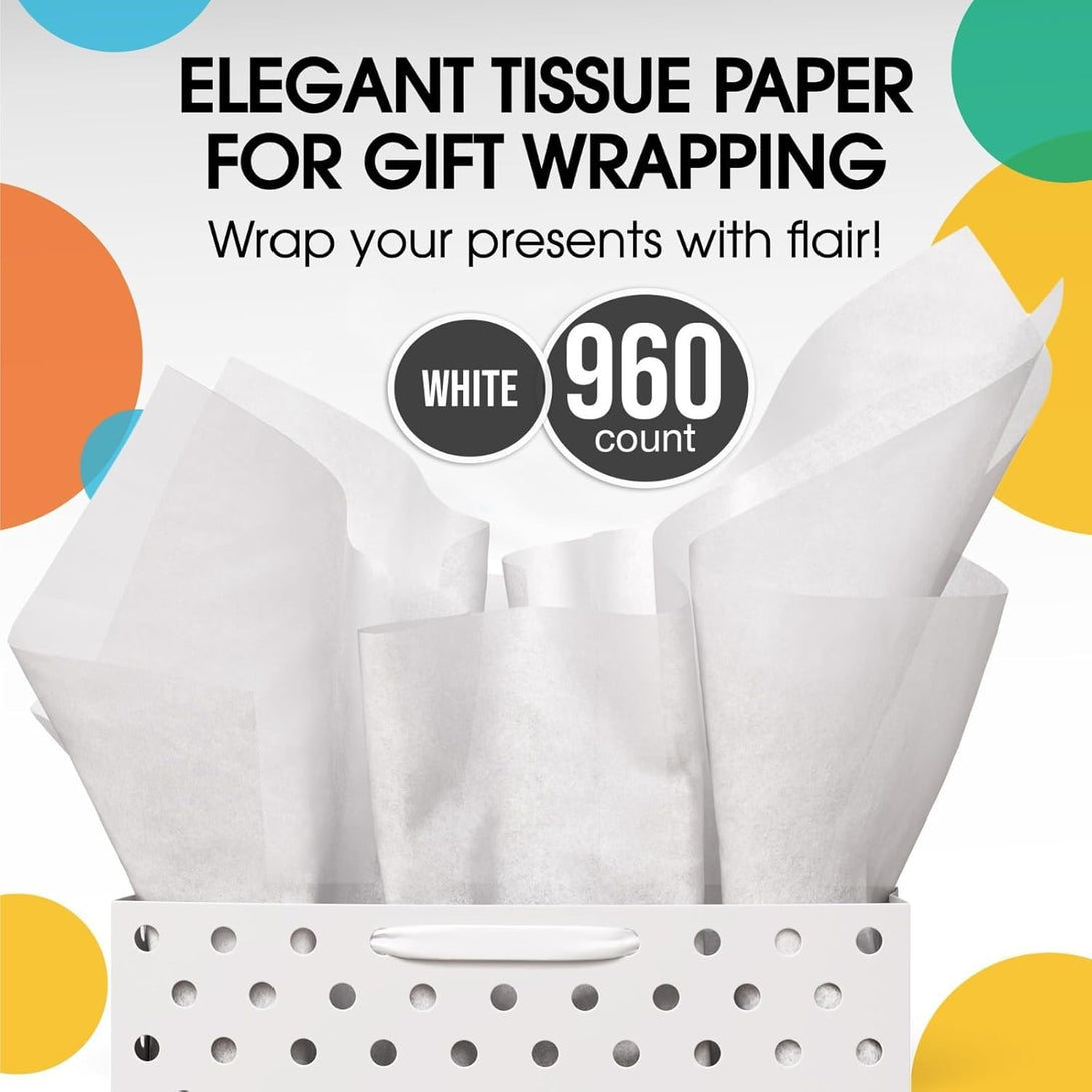 Crown Display 960 Sheets White Tissue Paper Bulk - 15" X 20" Packing Paper Sheets for Moving - 10Lb Wrapping Paper - Newsprint Paper for Packing, Gift Wrapping, Moving Supplies & Protecting Items