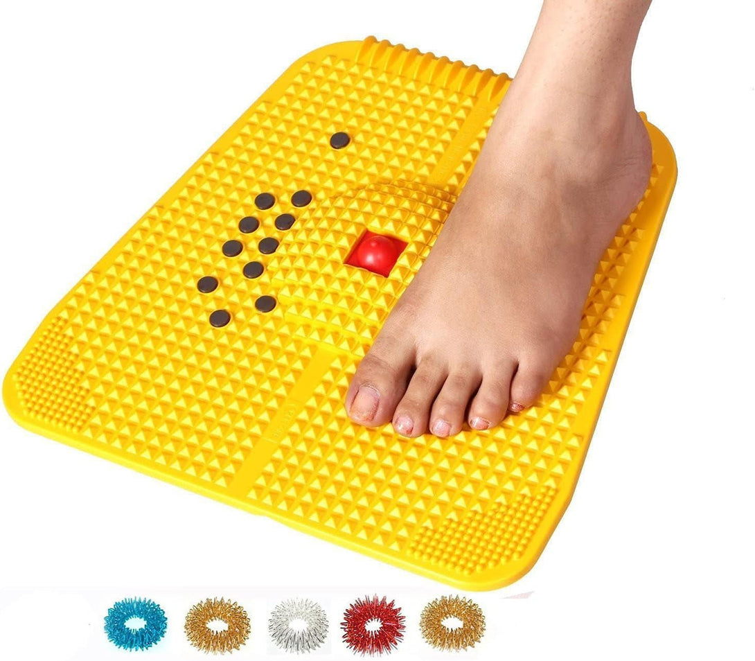 Aci Acupressure Reflexology Magnetic Pyramidal Therapy Power Pain Relief Energy Foot Health Mat Set of 1 + Sujok Rings Set of 5 L X W X H – 30 X 30 X 7 Cm Yellow Mat