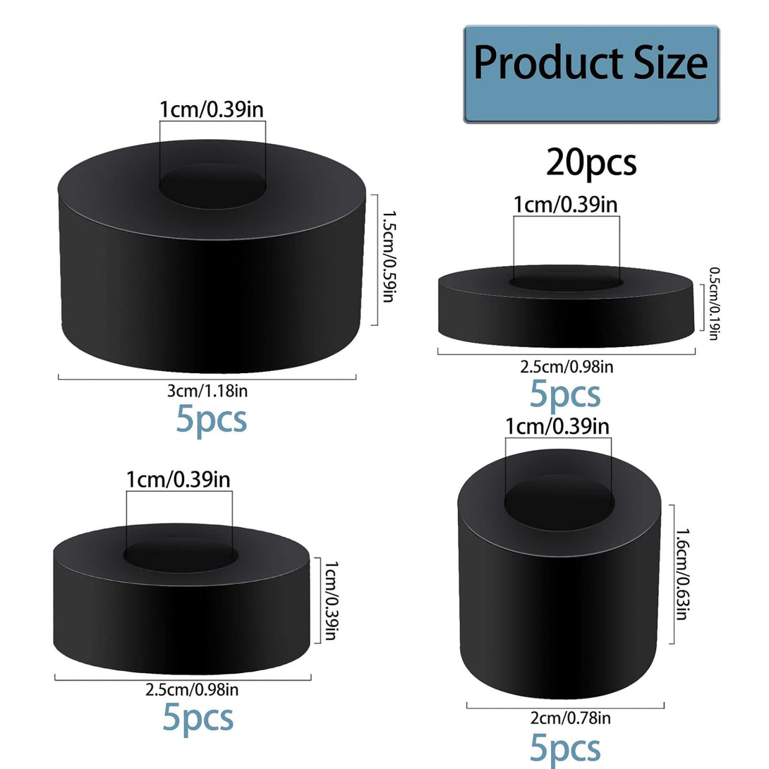 20 Pack Thick Rubber Washers round Rubber Spacer, 4 Sizes Rubber Bushing Black Rubber Spacers Flat Washers