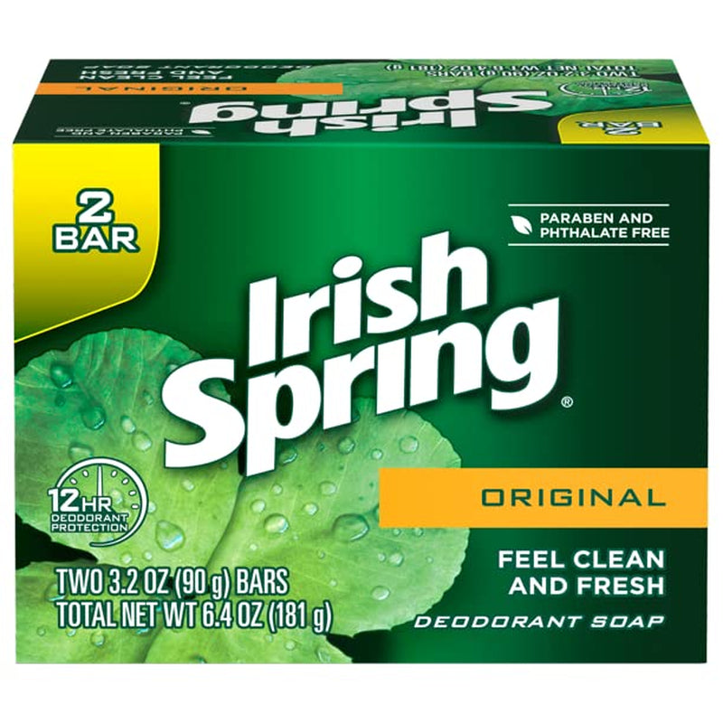 Irish Spring Original Deodorant Bar Soap, 3.20 Oz Bars, 2 Ea