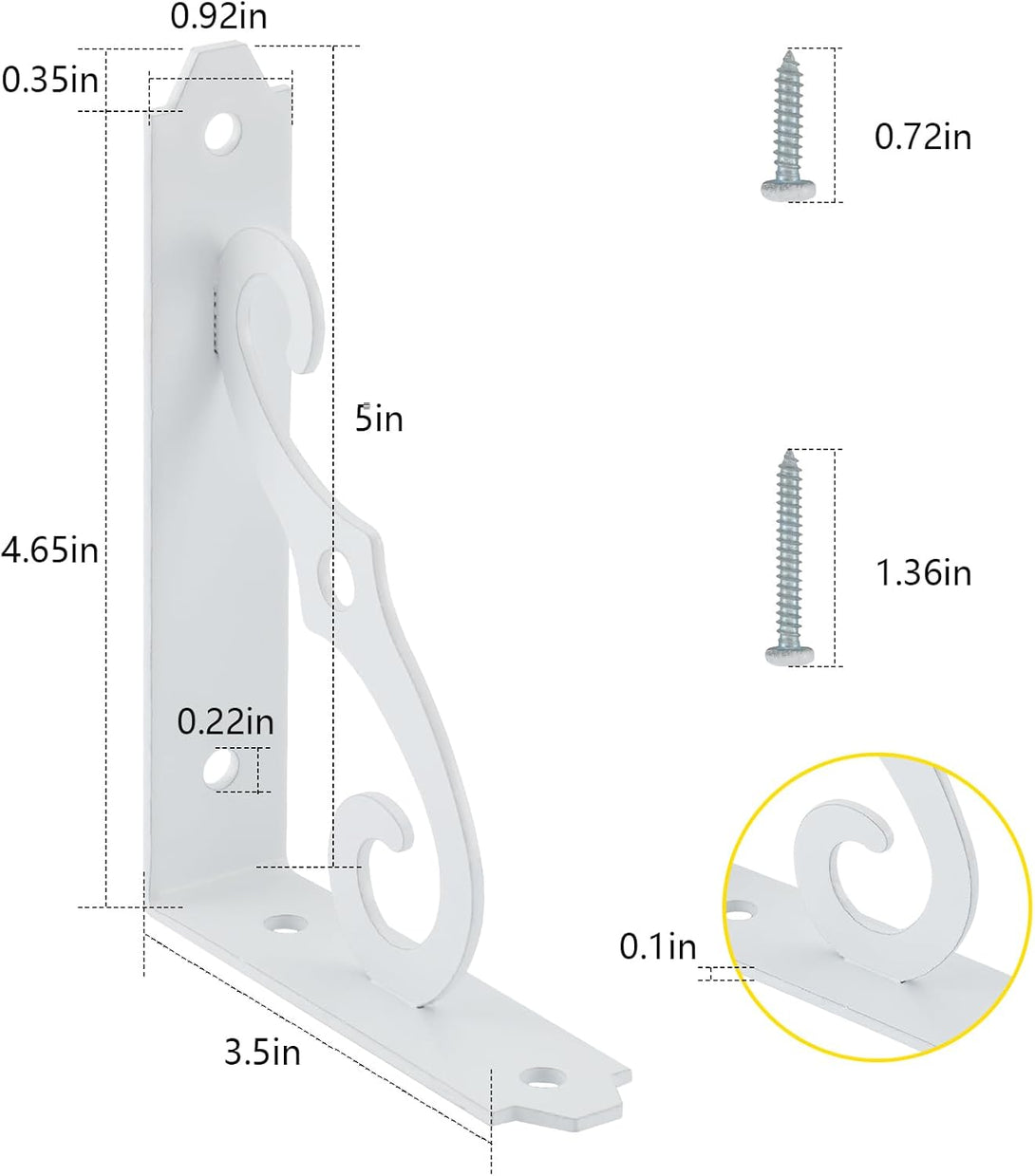 HOME MASTER HARDWARE Decorative Shelf Brackets 5X3-1/2 in Wall Mounted Floating Shelf Bracket L Heavy Duty Support Corner Brace Joint Right Angle Bracket for DIY Open Shelving with Screws White 2 Pcs