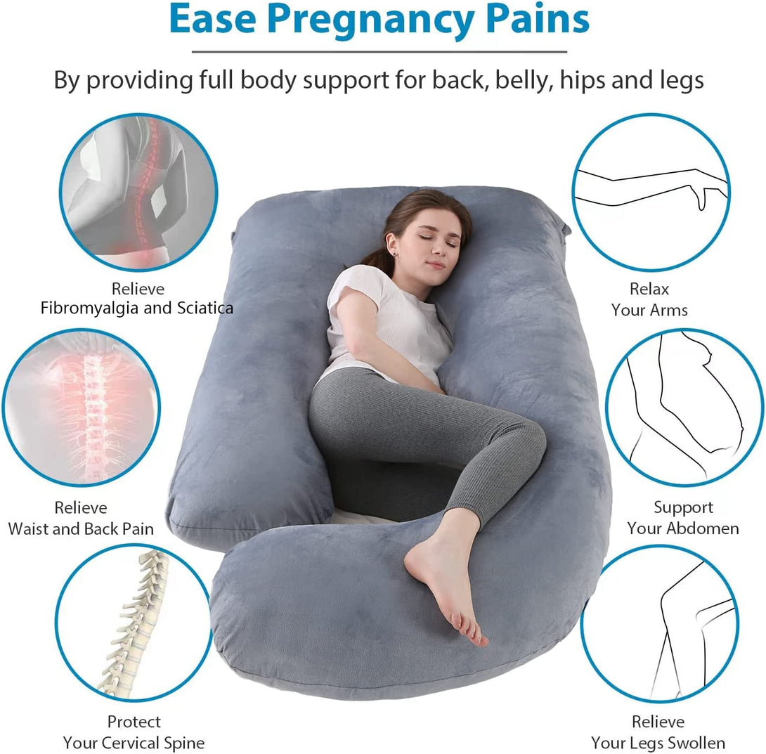 Pregnancy Pillow J Shaped Full Body Pillow with Velvet Cover Grey Maternity Pillow for Pregnant Women,57 Inch Full Body Pillows