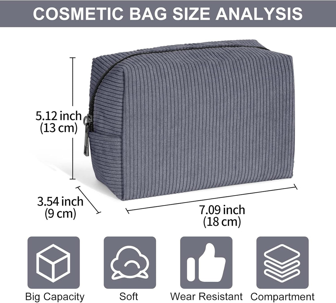 MAANGE Small Makeup Bag for Purse, Travel Cosmetic Bag Makeup Pouch Corduroy Portable Versatile Zipper Pouch for Women(Gray)