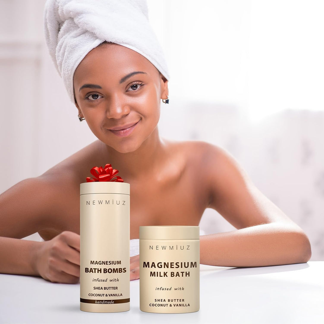 Magnesium Bath Bombs Post Workout Recovery Sore Muscles Tension Epsom Salt Bath Infused with Vanilla Sheabutter Coconut Perfect Stocking Stuffers Gift