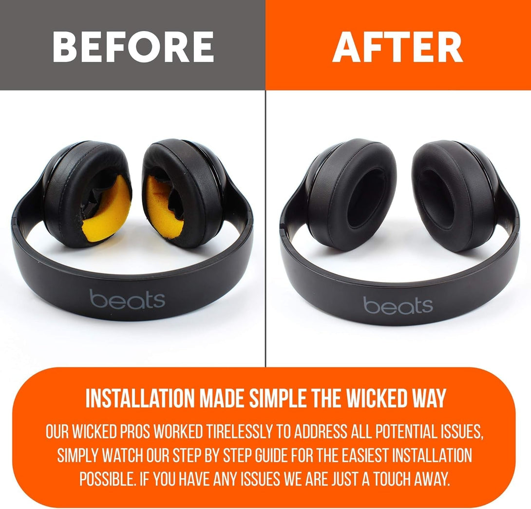 WC Wicked Cushions Replacement Ear Pads for Beats Studio 2 & 3 (B0501, B0500) Wired & Wireless | Does NOT Fit Beats Solo | Softer PU Leather, Enhanced Foam & Stronger Adhesive | Black
