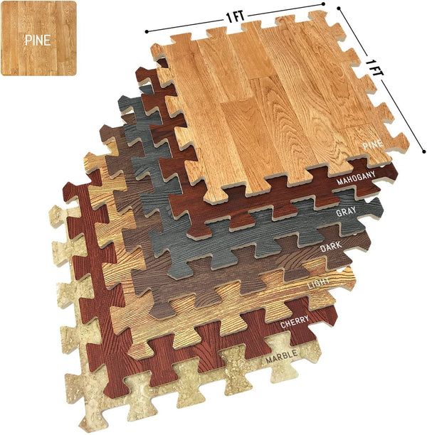 Sorbus Wood Grain Floor Mats Foam Interlocking Mats Each Tile 1 Square Foot 3/8-Inch Thick Flooring Wood Mat Tiles - Home Office Playroom Basement Trade Show (16 Tiles,16 Sq Ft, Wood Grain - Pine)