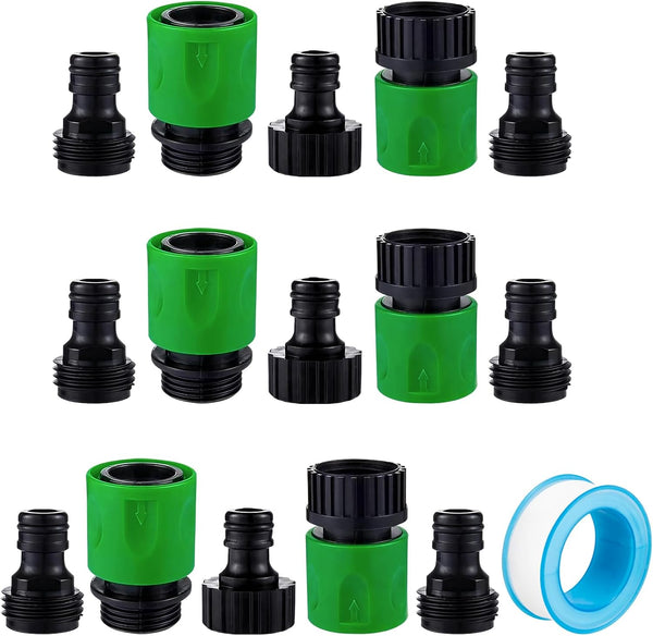 15 Pieces Plastic Garden Hose Quick Connectors- Water Hose Quick Connect Male and Female 3/4" US Thread Fitting Set for Garden Hoses, Sprinklers and Spray Nozzles (3 Sets)