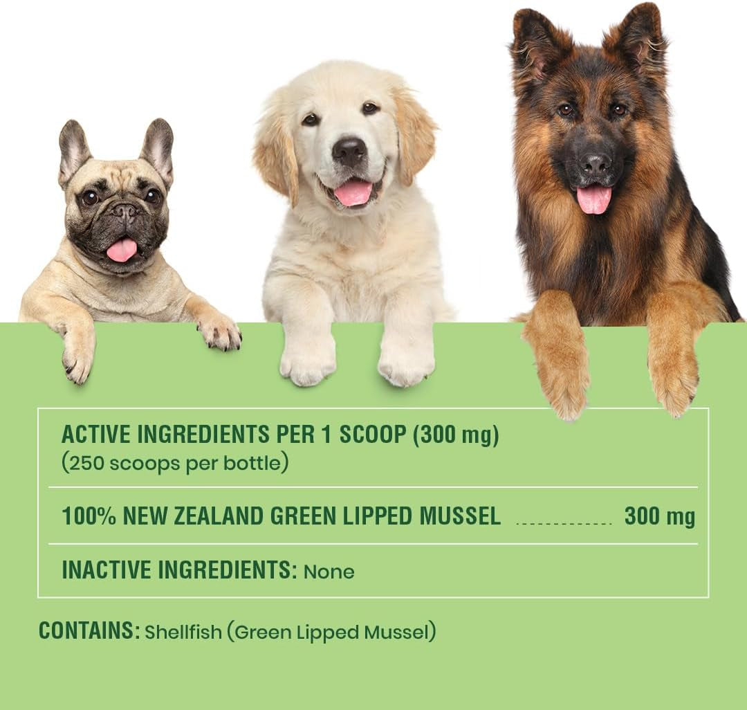 Green Lipped Mussels for Dogs & Cats - Premium Joint Supplement Powder for HIPS, Joints, and Muscles (75 Grams, up to 250 Servings)