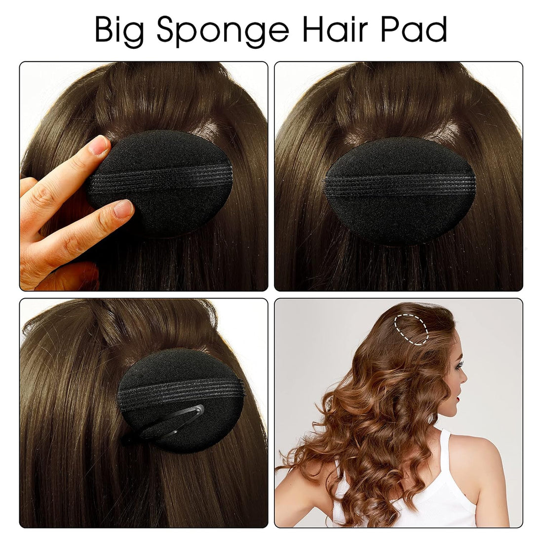 12 Pieces Hair Styling Set: Sponge, Invisible Clips, Combs, Volume Inserts, Hair Extensions Accessories (Black, Coffee, Dark Brown)