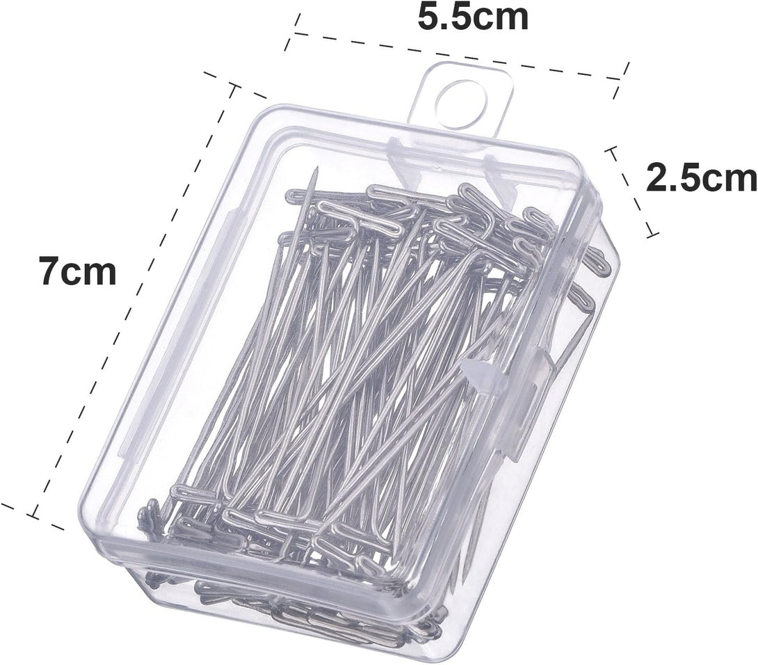 Mudder 100 Pack Wig T-Pins 2 Inch with Plastic Box, Silver