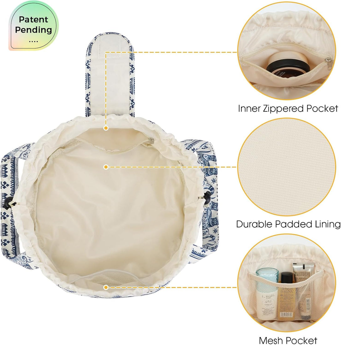 Barrel Drawstring Makeup Bag Large Cosmetic Bag Make up Bags Toiletry Organizer for Women (Elephant) (Patent)