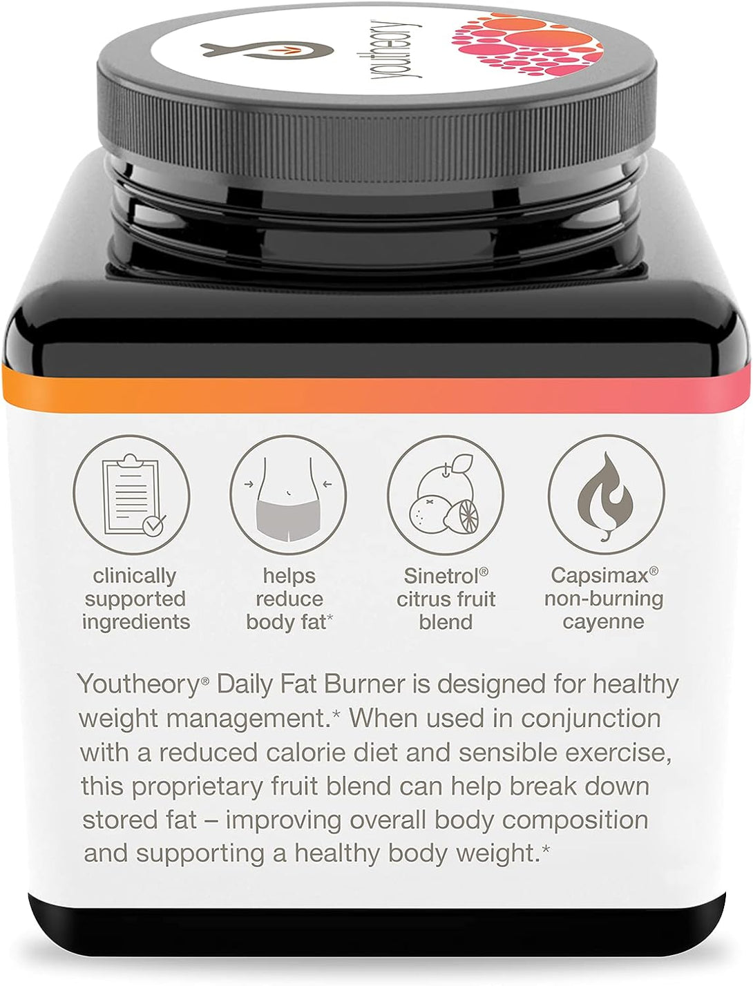 Youtheory Daily Fat Burner - Supports Body Composition & Metabolism - with Citrus Fruit Blend, Chromium & Cayenne Extract - Gluten, Soy & Dairy Free - 60 Vegetarian Capsules