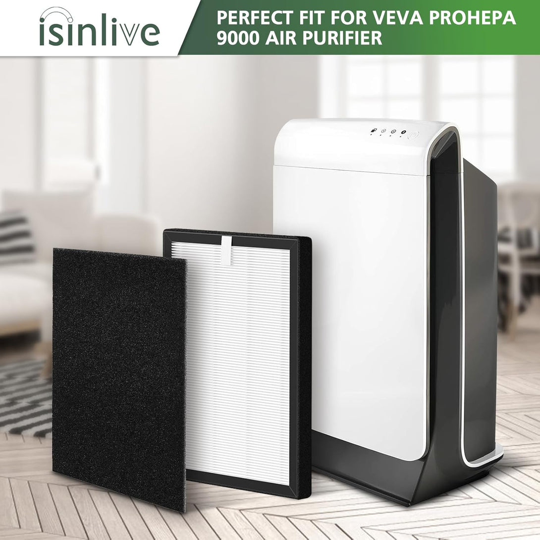 Isinlive Prohepa 9000 True HEPA Replacement Filters Compatible with VEVA Prohepa 9000 Air Pur Ifiers, 2 Pack Premium True HEPA Filters + 8 Pack Activated Carbon Filters