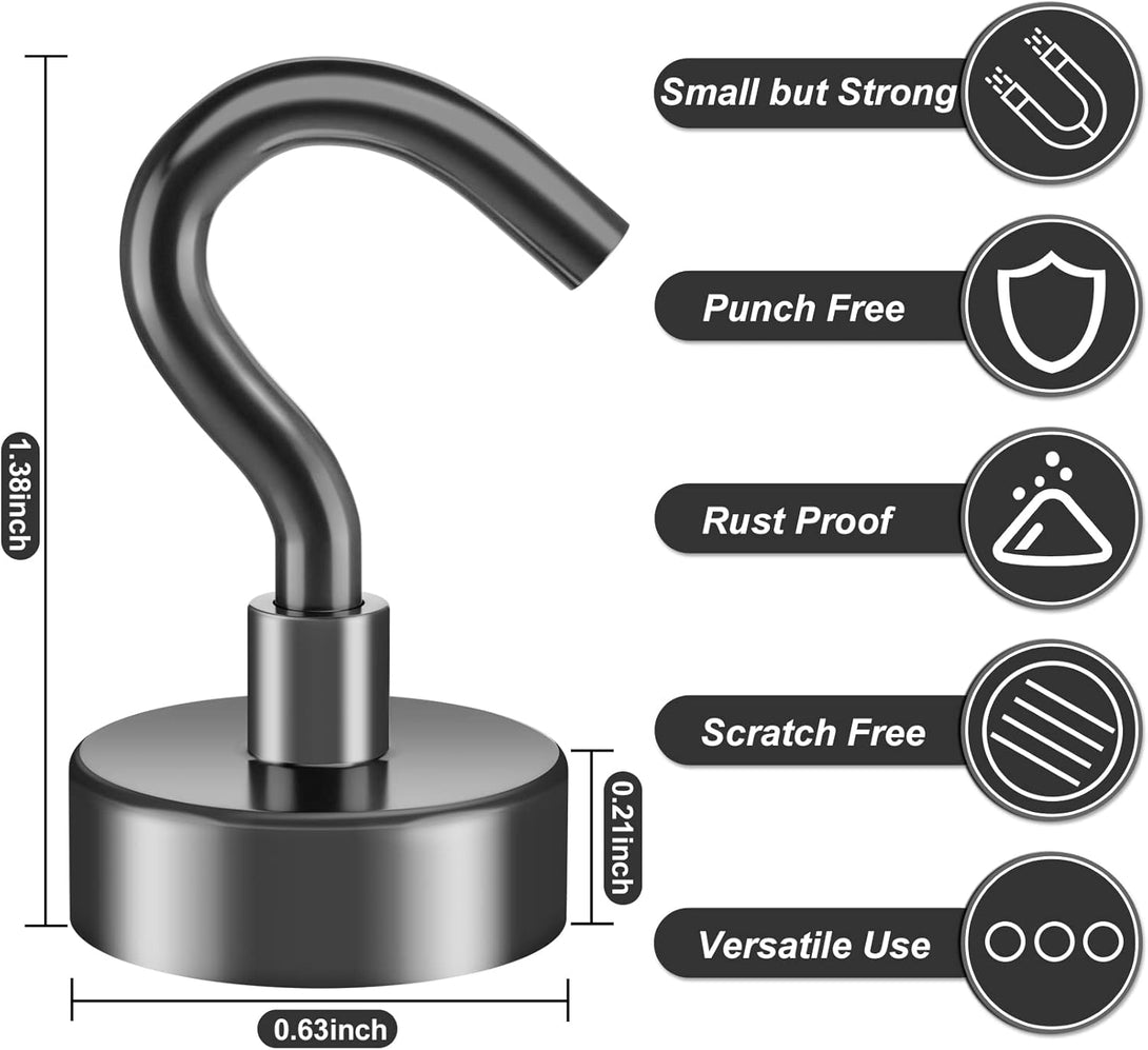 VNDUEEY 10 Pack Black Magnetic Hooks, 22Lbs Strong Magnet Hooks for Hanging, Magnetic Hook Heavy Duty, Fridge Magnets Neodymium with Hooks for Cruise,Classroom, Kitchen, Workplace, Office and Garage