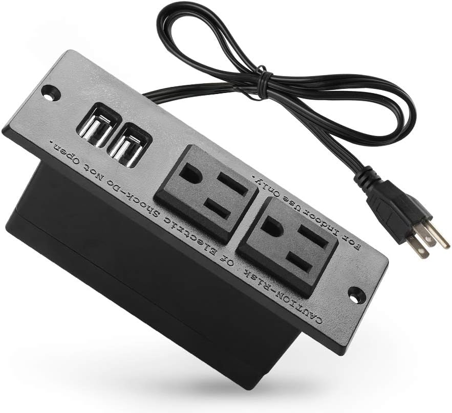 Conference Recessed Power Strip Socket with USB Ports,Table Power Strip,Desktop Charging Station with 2-Outlets and 2 USB Ports