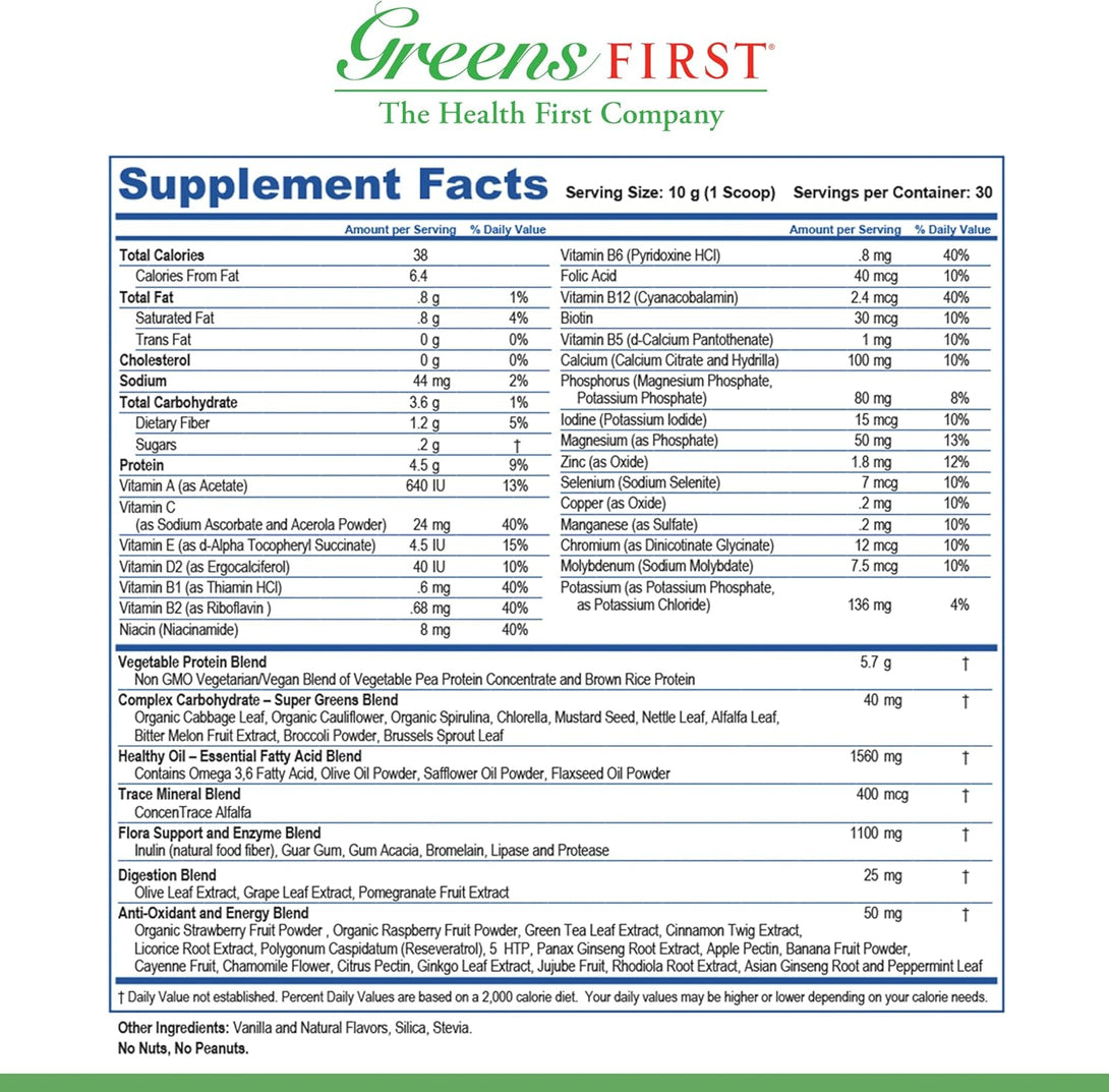 Greens First Boost - Plant-Based Protein & Balanced Nutrition - Superfood Shake Mix - No Wheat or Soy - Dairy-Free - Vegan - French Vanilla, 12.06 Oz.