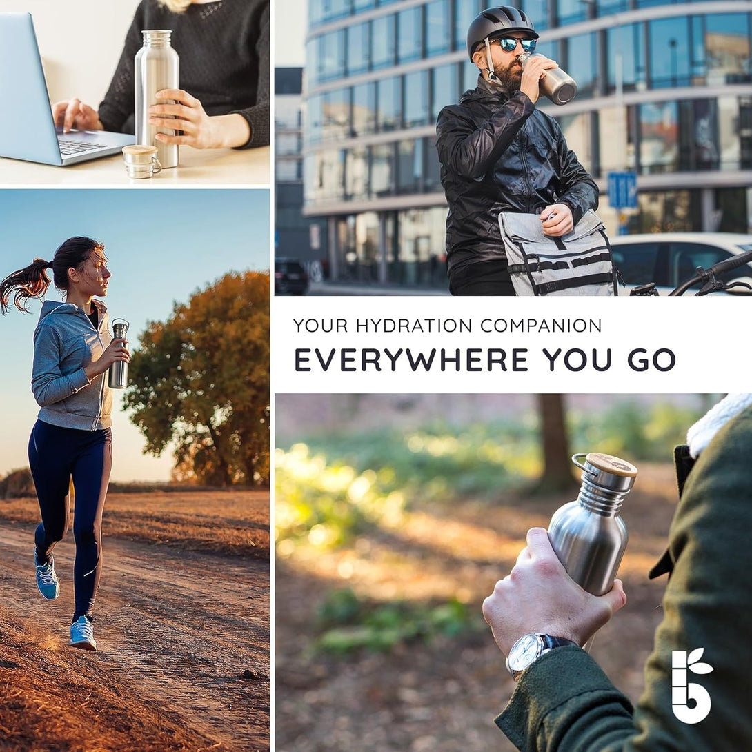 Bambaw Stainless Steel Water Bottles 32 Oz, Non-Insulated Single Wall Metal Water Bottle Stainless Steel, Reusable & Eco Friendly, Dishwasher Safe – Silver