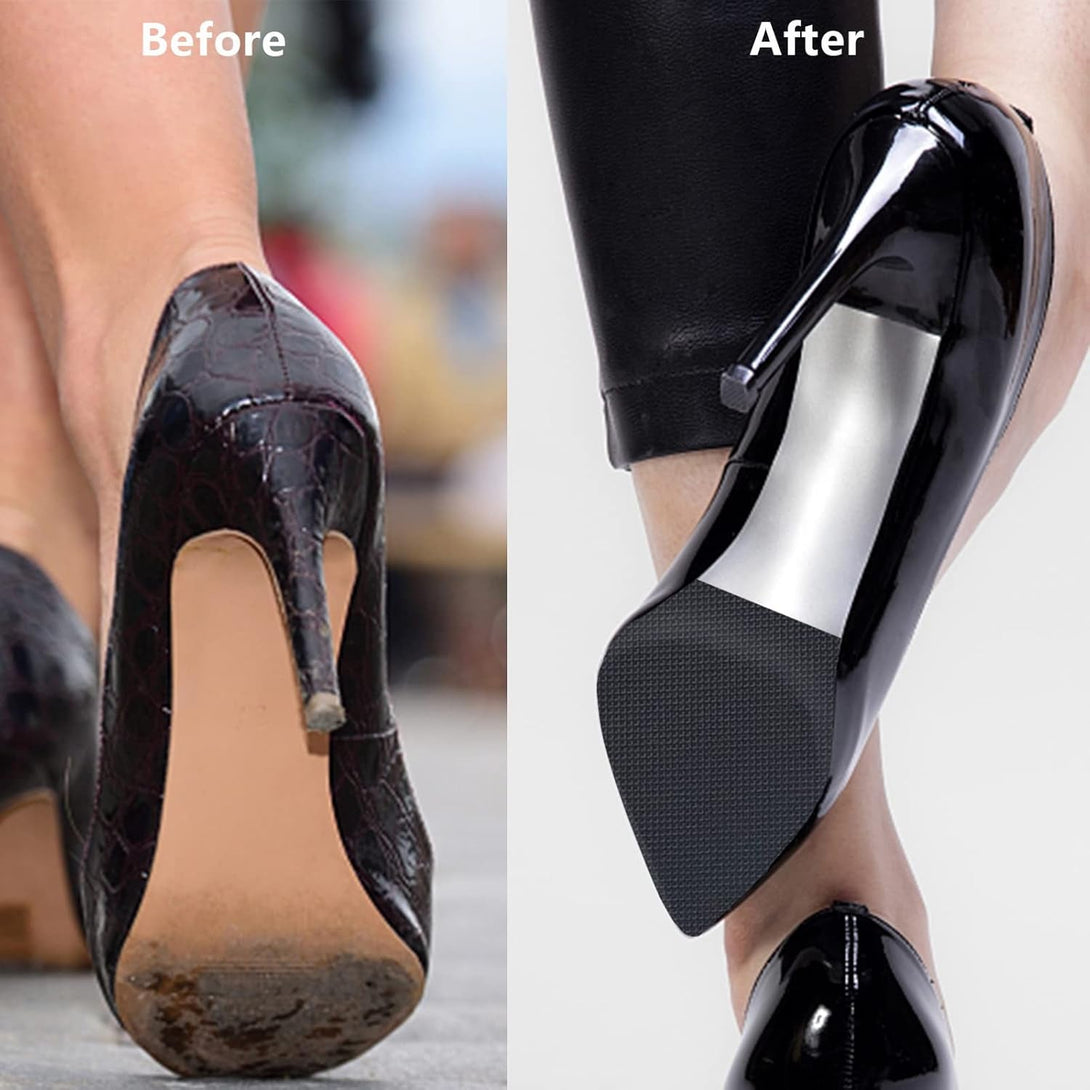6 Pcs Shoe Sole Protectors for High-Heels, Self Adhesive Silicone Non-Slip Shoes Cover Bottoms for Women with 2 Pcs Crystal Clear Protector for Ladies Heels (Black & Clear）