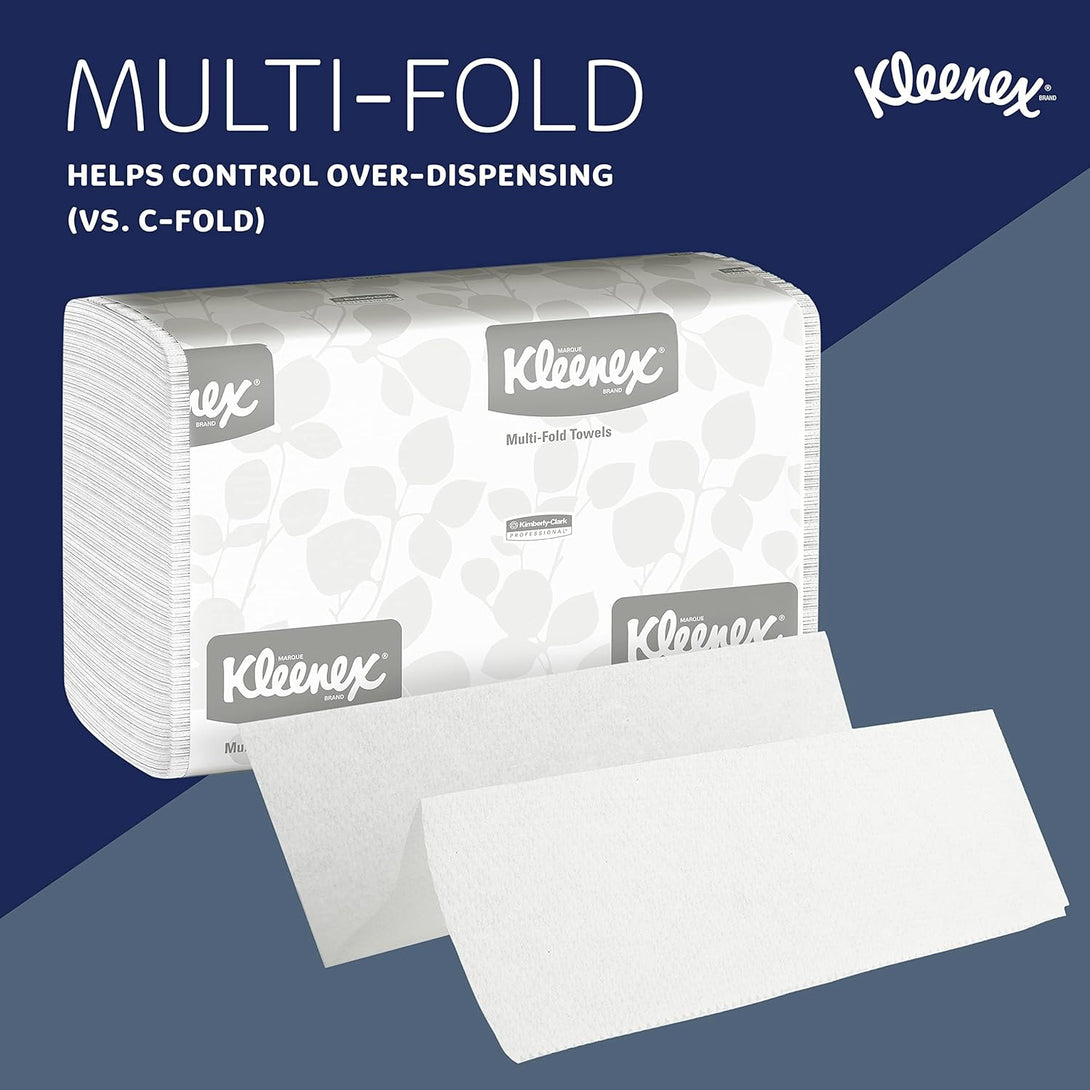 Kleenex® Multifold Paper Towels, Bulk (01890), 1-Ply, 9.2" X 9.4" Sheets, White (150 Sheets/Pack, 16 Packs/Case, 2400 Sheets/Case)