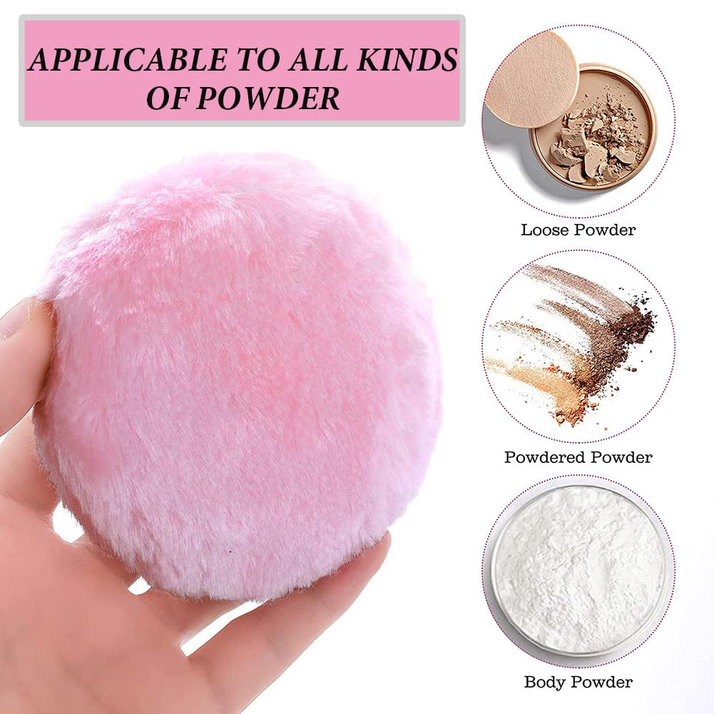 AKOAK 2 Pieces Large Fluffy Powder Puff, 4 "Super Soft Washable Reusable Fluffy Velvet Face Beauty Sponge, Ladies Only, with Bow, for Face and Body, Infants and Adults - Pink