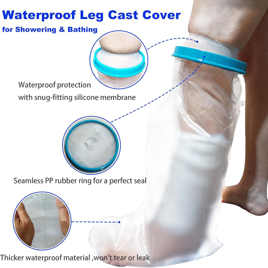 100% Waterproof Leg Cast Cover for Showering, Reusable Adult Short Leg Cast Protector, Cast Covers for Shower Leg, Cast Bag for Shower, Cast Cover for Showering Foot