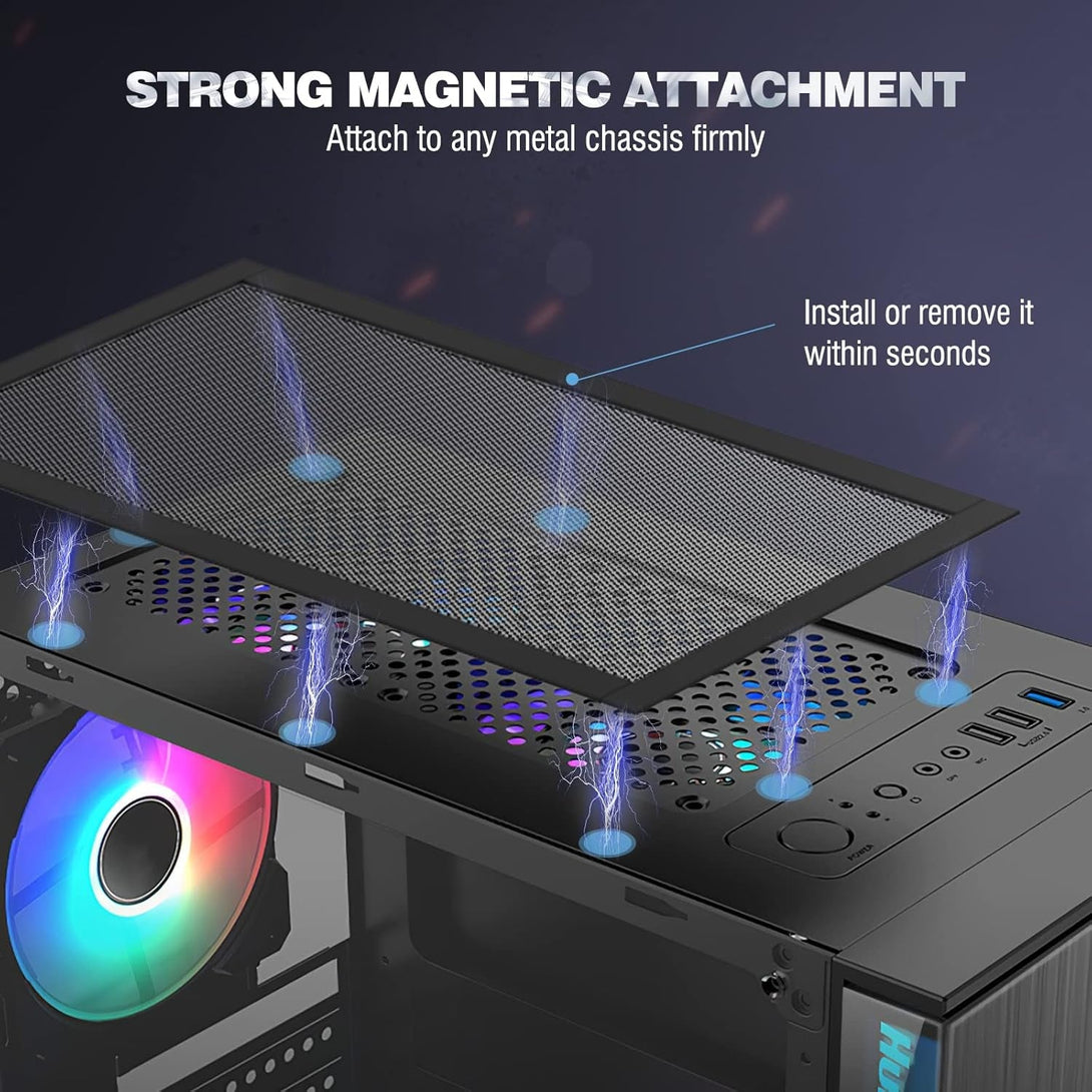 Moko 400X300Mm DIY PC Case Dust Mesh Filter, [2 Pack] PVC Dustproof Magnetic Dust Filter Cover, PC Mesh Grill with Magnetic Frame Strip Computer Cooler Fan Dust Filter for Computer PC Case, Black