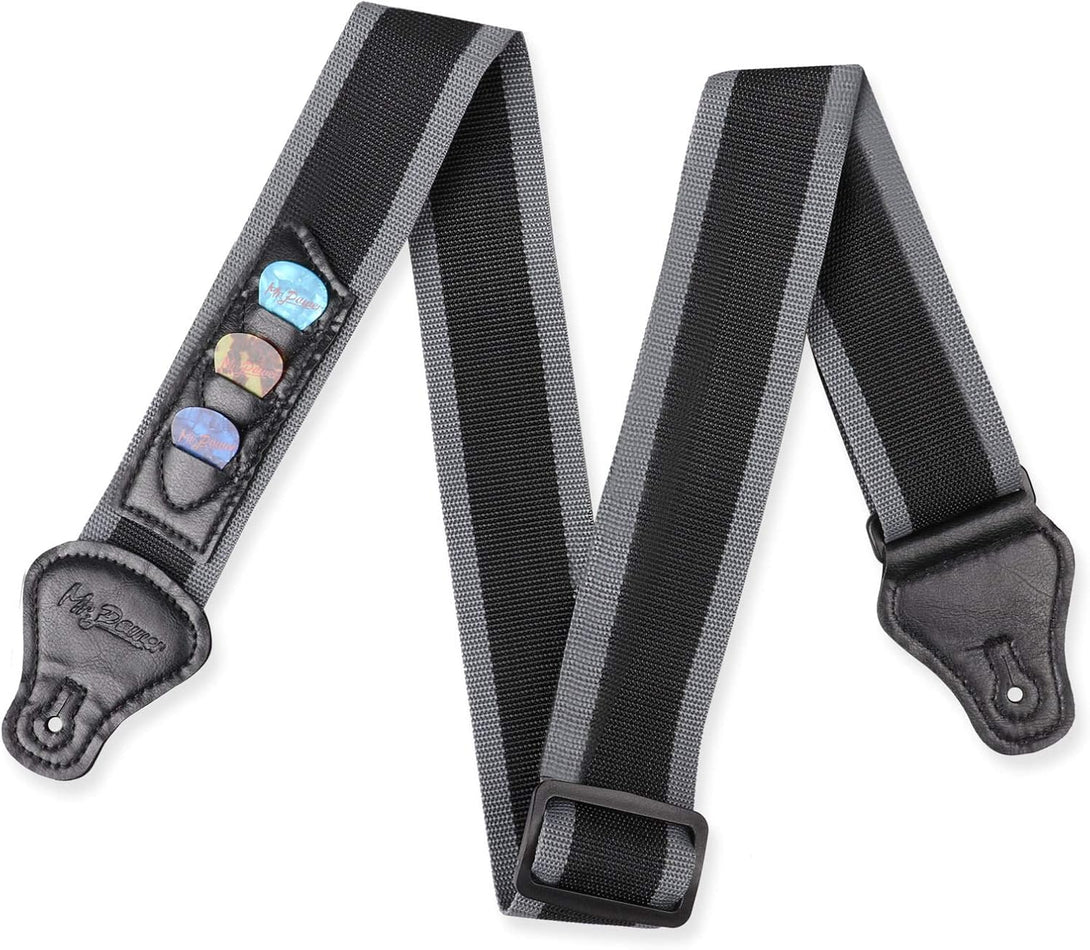 Mr.Power Guitar Strap 36.6In - 65In with 3 Pick Holders for Electric Acoustic Guitar, Nylon Strap for Your Family Friend Love Guitarists