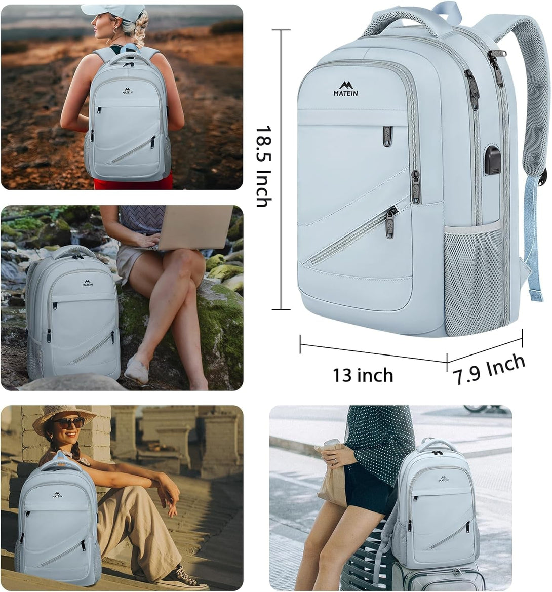 MATEIN Laptop Backpack Women, 17 Inch Big Work Bags with USB Charging Port for Nurses, Water Resistant Travel Backpack TSA Approved, Stylish Daypack College Bag for Women, Haze Blue