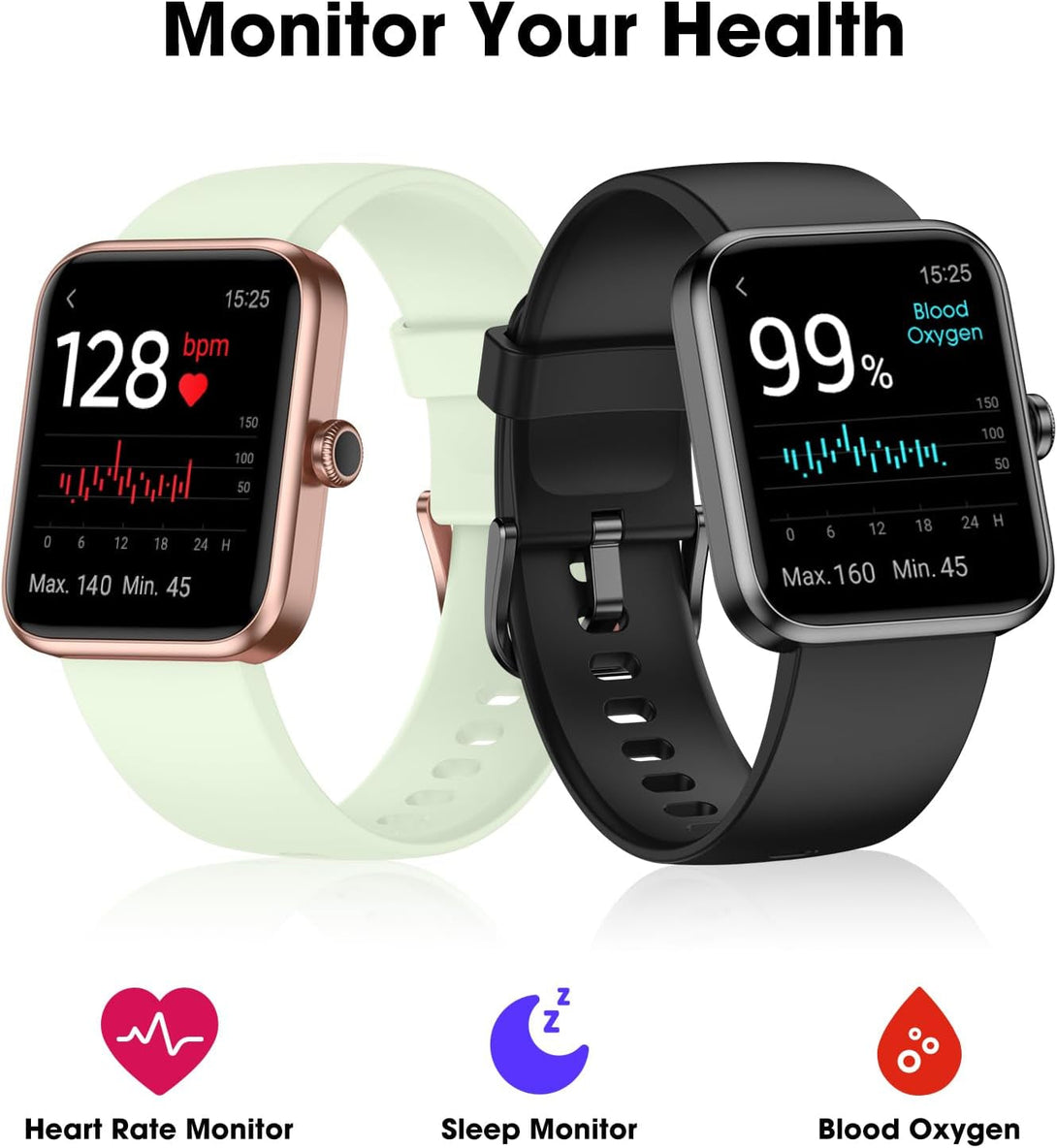 Smart Watch, Fitness Tracker with Heart Rate Monitor, Blood Oxygen, Sleep Tracker, 41Mm Touchscreen Smartwatch for Android Ios Swimming Waterproof Pedometer Step Calories Tracker for Women Men
