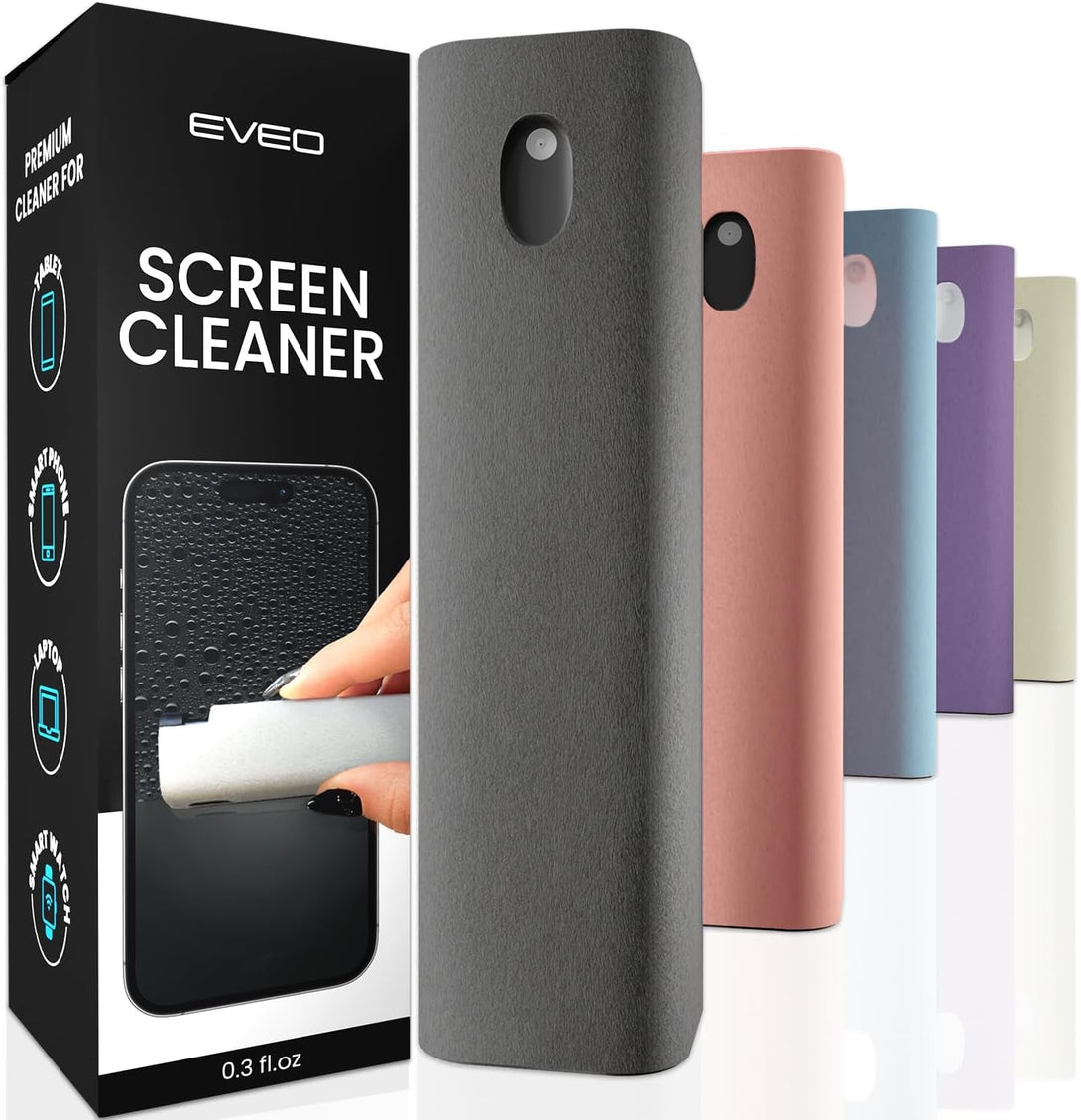 EVEO Screen Cleaner Spray and Wipe - 2-In-1 Car Screen Cleaner & Iphone Cleaner Touchscreen Mist Cleaner for Laptop, Computer, Macbook, Ipad and More - Streak-Free Shine - Grey
