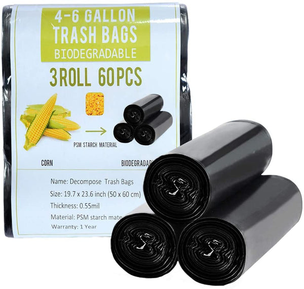 4 Gallon Trash Bags Black Biodegradable Small Garbage Bags 60 Cts Recycled Unscented Strong Trasn Can Liner for Bathroom Office Restroom Car