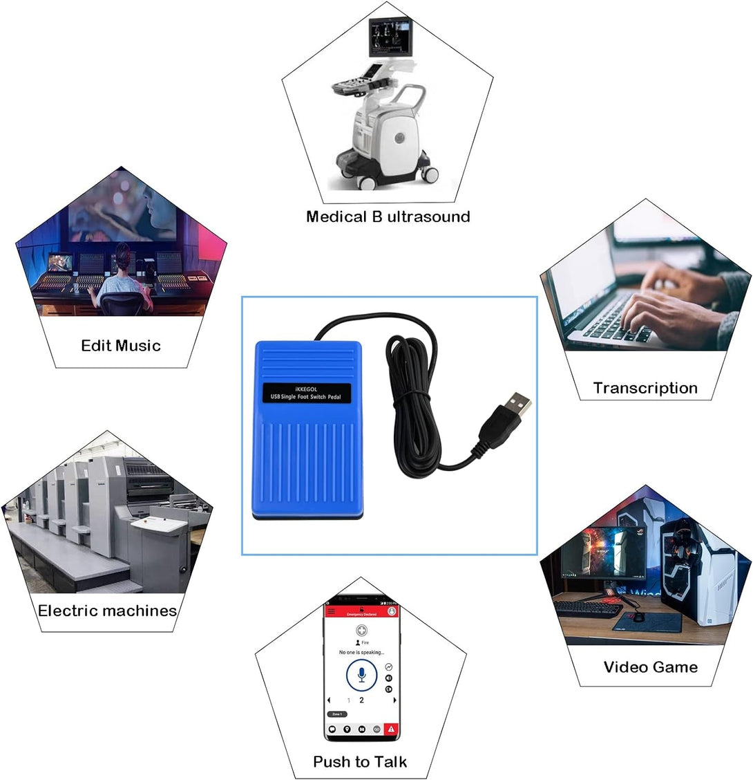 Ikkegol Upgraded 2023 Digital Optical USB Foot Pedal, USB Single Foot Switch Game Control, One Key Programmable Footswitch Mouse Keyboard for Video Game Push to Talk, Transcription HID (Single Pedal)