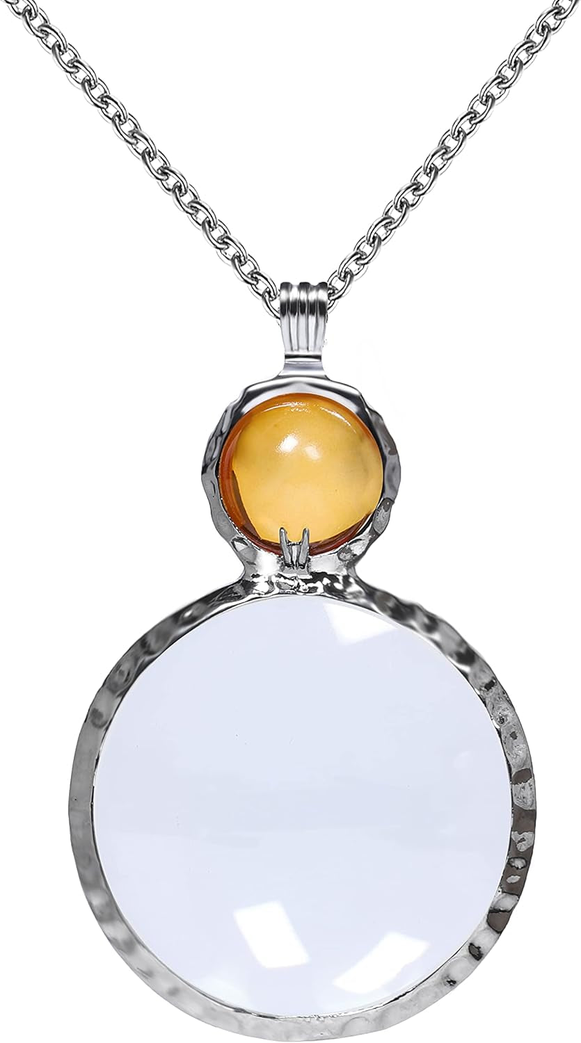 Magnifying Glass Necklace,Xilazab 10X Monocle Glasses Loupe Magnifier Necklace with Long Chain Reading Aid for Library, Reading, Zooming, Jewelry, Needlework （1Pcs Yellow）