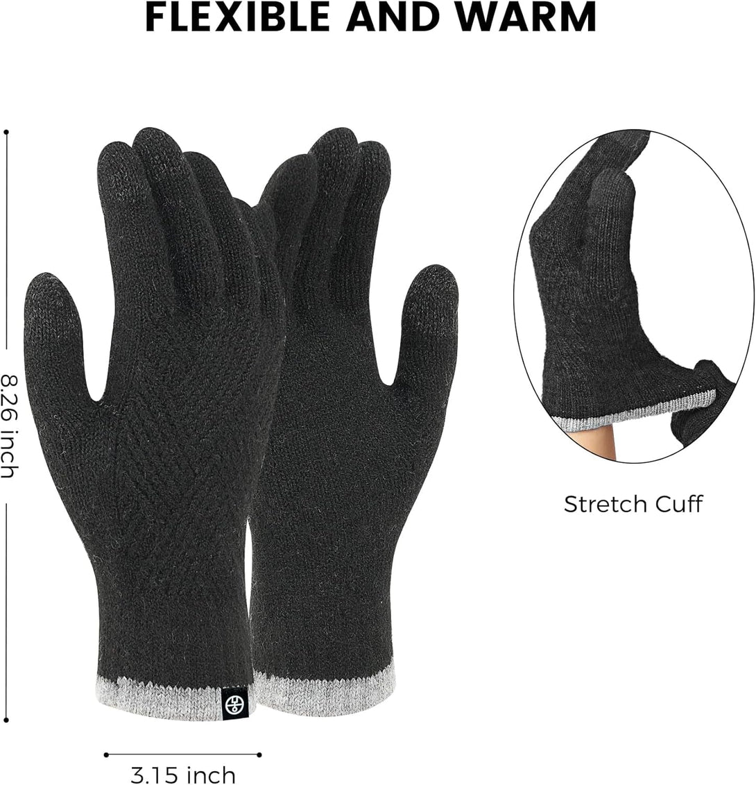 Winter Gloves for Women Warm Touch Screen Friendly Thermal Knit Elastic Soft Wool Glove for Cold Weather