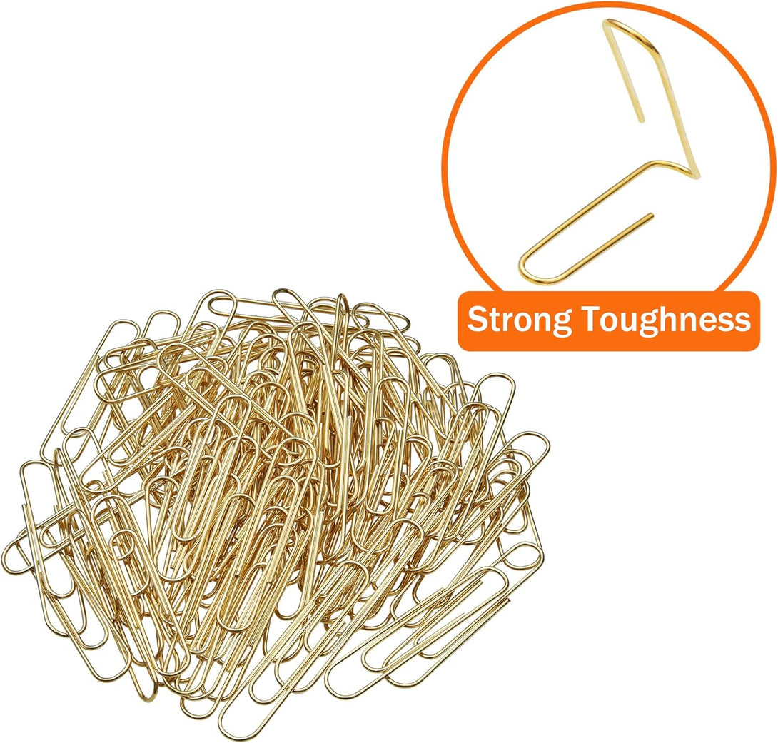 Gold Paper Clips, 200 Count Large Size, 2 Inch Jumbo Paperclips, Stylish Gold-Plated Paper Clip