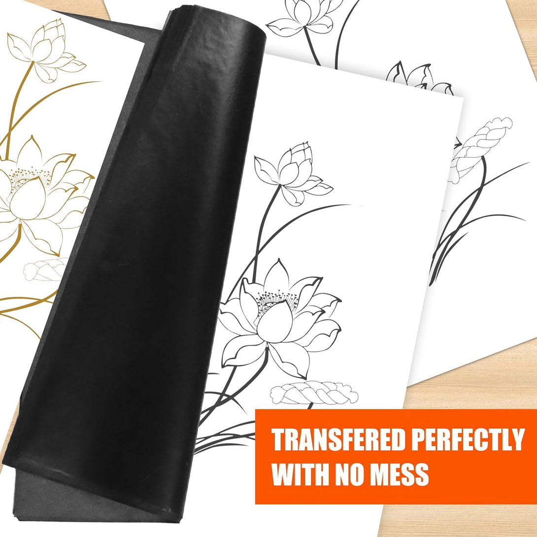 50 Sheets Carbon Paper Black Graphite Paper Transfer Tracing Paper and 5 Pieces Ball Embossing Styluses for Wood, Paper, Canvas and Other Art Craft Surfaces, 8.3 by 11.8 Inch