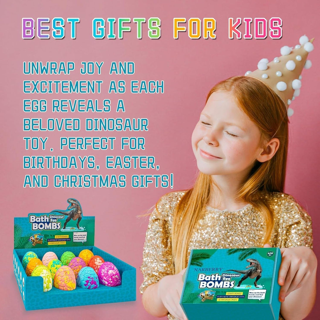Bath Bombs for Kids with Surprise Toys inside - 12 Pack Organic Dinosaur Bath Bombs Easter Eggs Gifts, Dinosaur Toys for Kids 3 4 5 6 7 8 9 Years, Dino Egg Bath Bomb for Girls and Boys