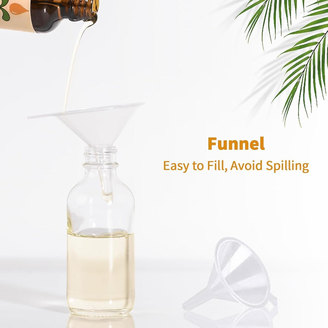 8 Pack, 2 Oz Small Clear Glass Bottles with Lid and Funnels - 60Ml Boston Shot Bottles with Caps, Immunity, Potion, Wellness, Sample, Ginger, Juice - Mini Personal Care & Beauty Travel Bottle