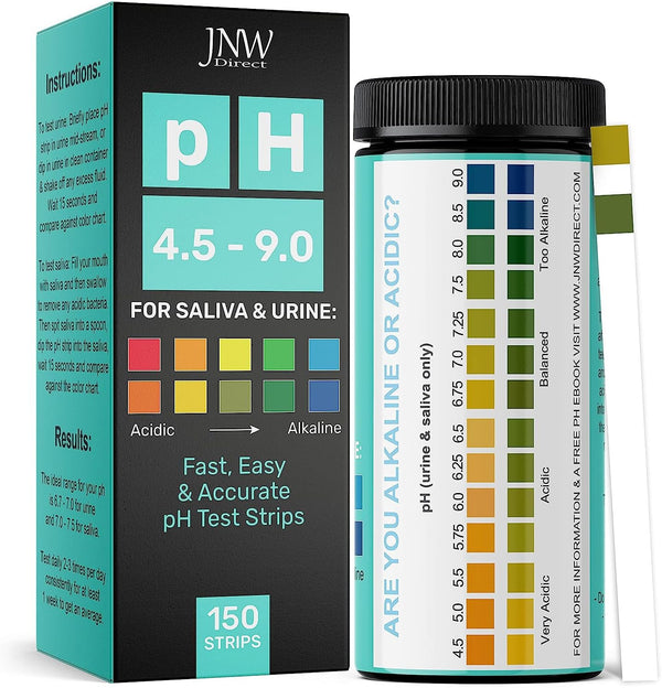 Ph Test Strips for Urine and Saliva - 150 Litmus Paper Ph Test Strips with Ebook, Quick & Easy Ph Level Testing from 4.5-9.0, Ultimate Acidity Test Kit from JNW Direct